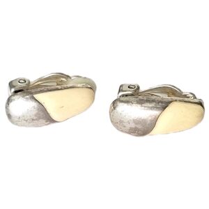 Vintage Silver Cream Dainty Clip On Earrings Costume Jewelry